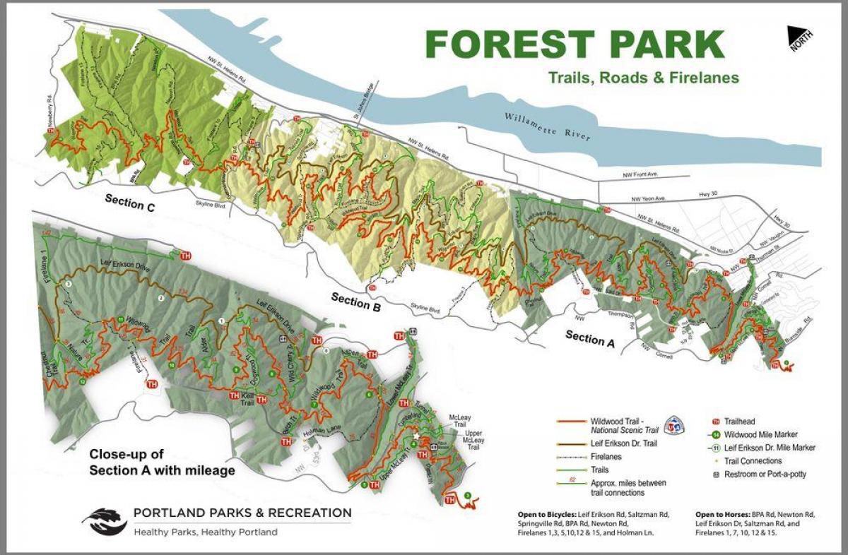 kort over Skov, Park og Portland Oregon