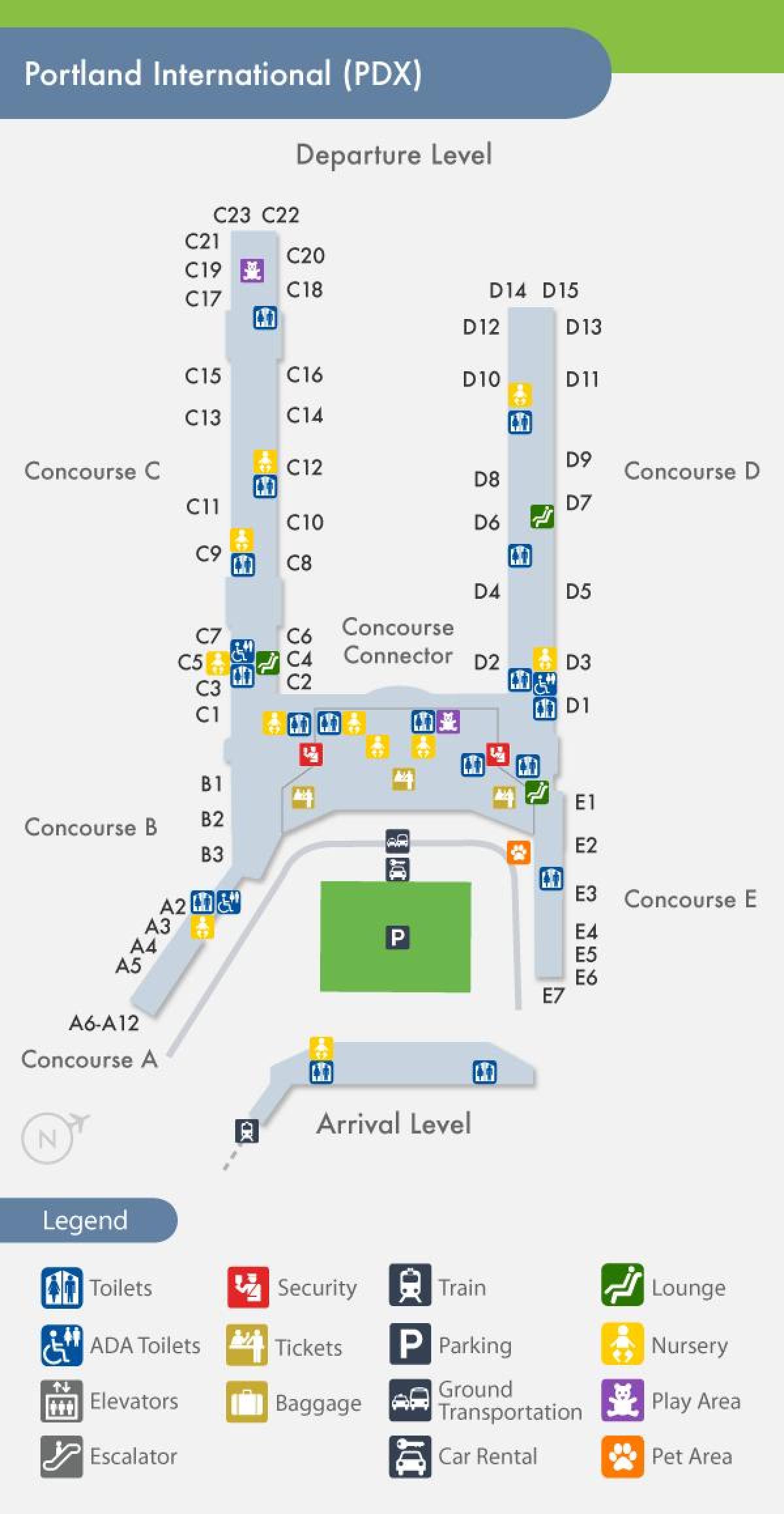 PDX kort over lufthavnen