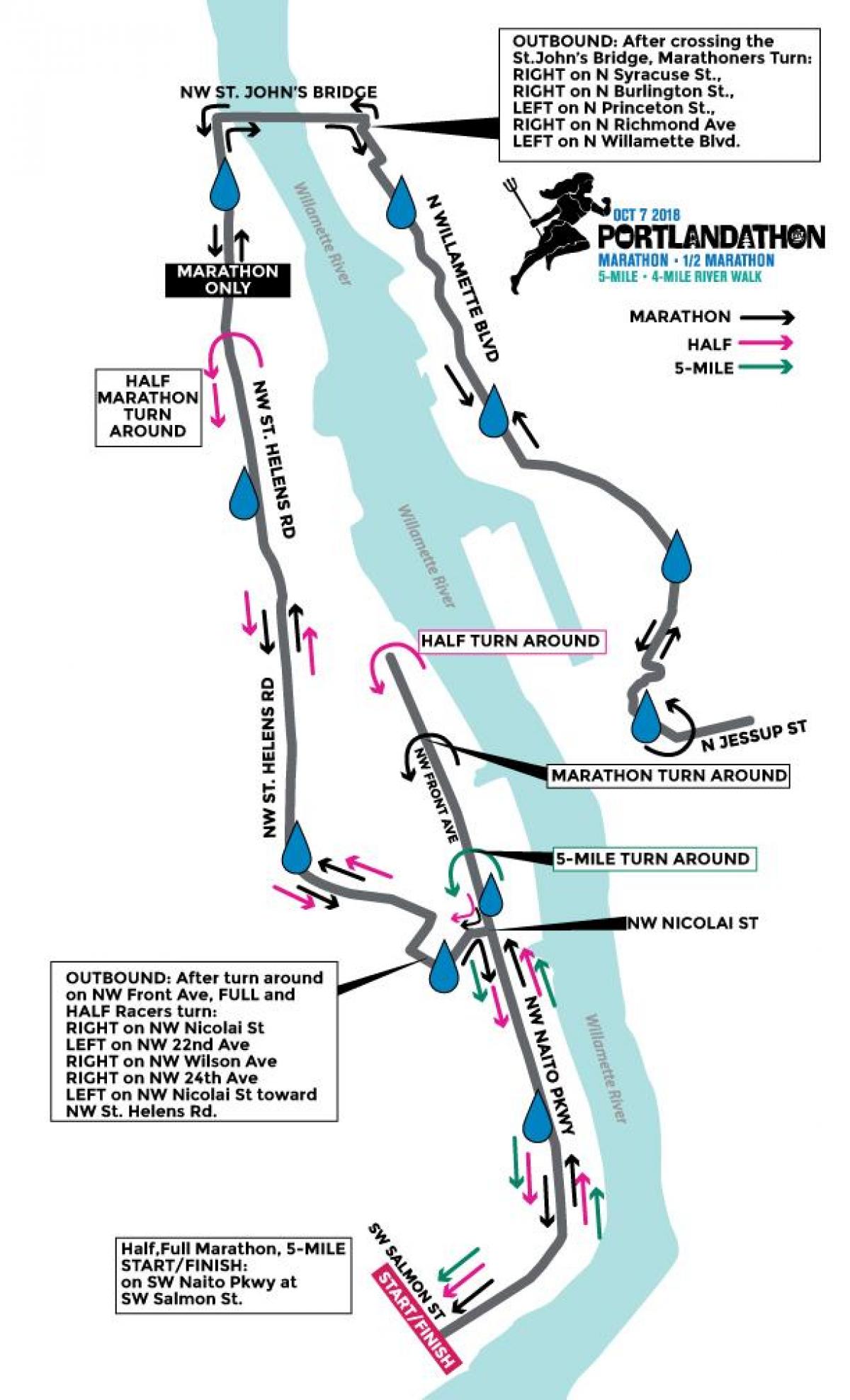 kort over Portland marathon
