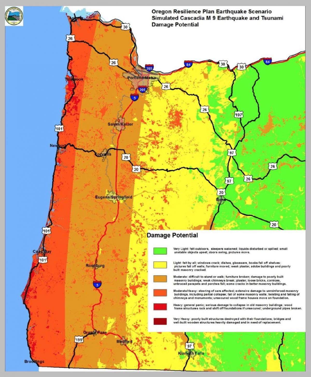 jordskælvet kort Portland Oregon