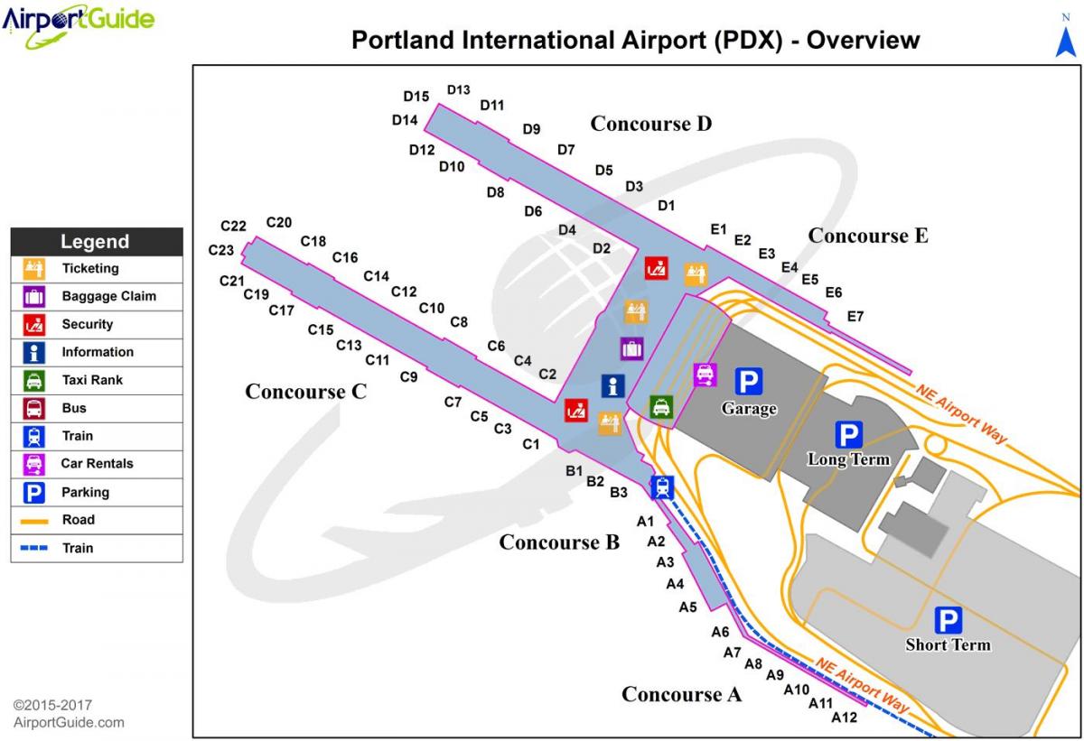 kort af Portland international airport